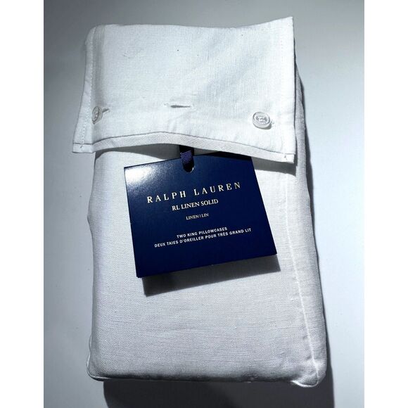 Lauren Ralph Lauren RL Linen Solid Set of 2 King Pillowcases  Pebble Polo NEW - Picture 1 of 5